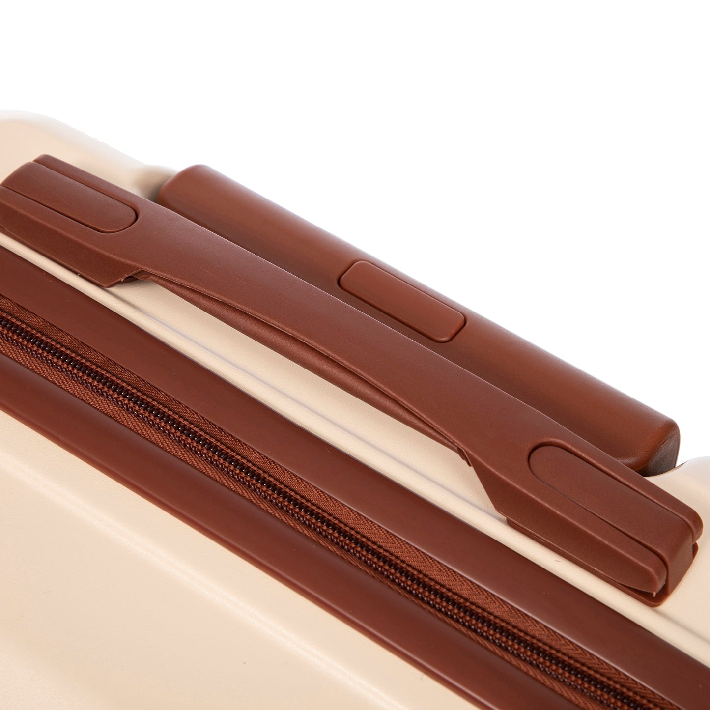 Beige ABS 2-piece spinner luggage set with brown trim and zipper details on Tampa Home & Garden Store