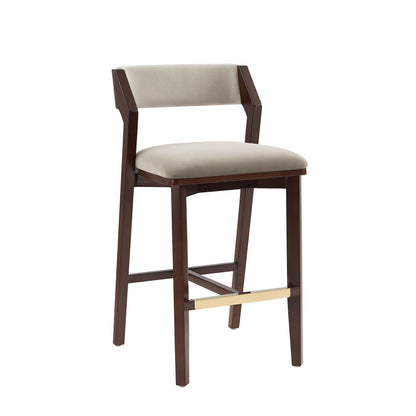 Bar height barstool with backrest, pearl silver upholstery, dark wood frame HouseOfZazla on Tampa Home & Garden Store