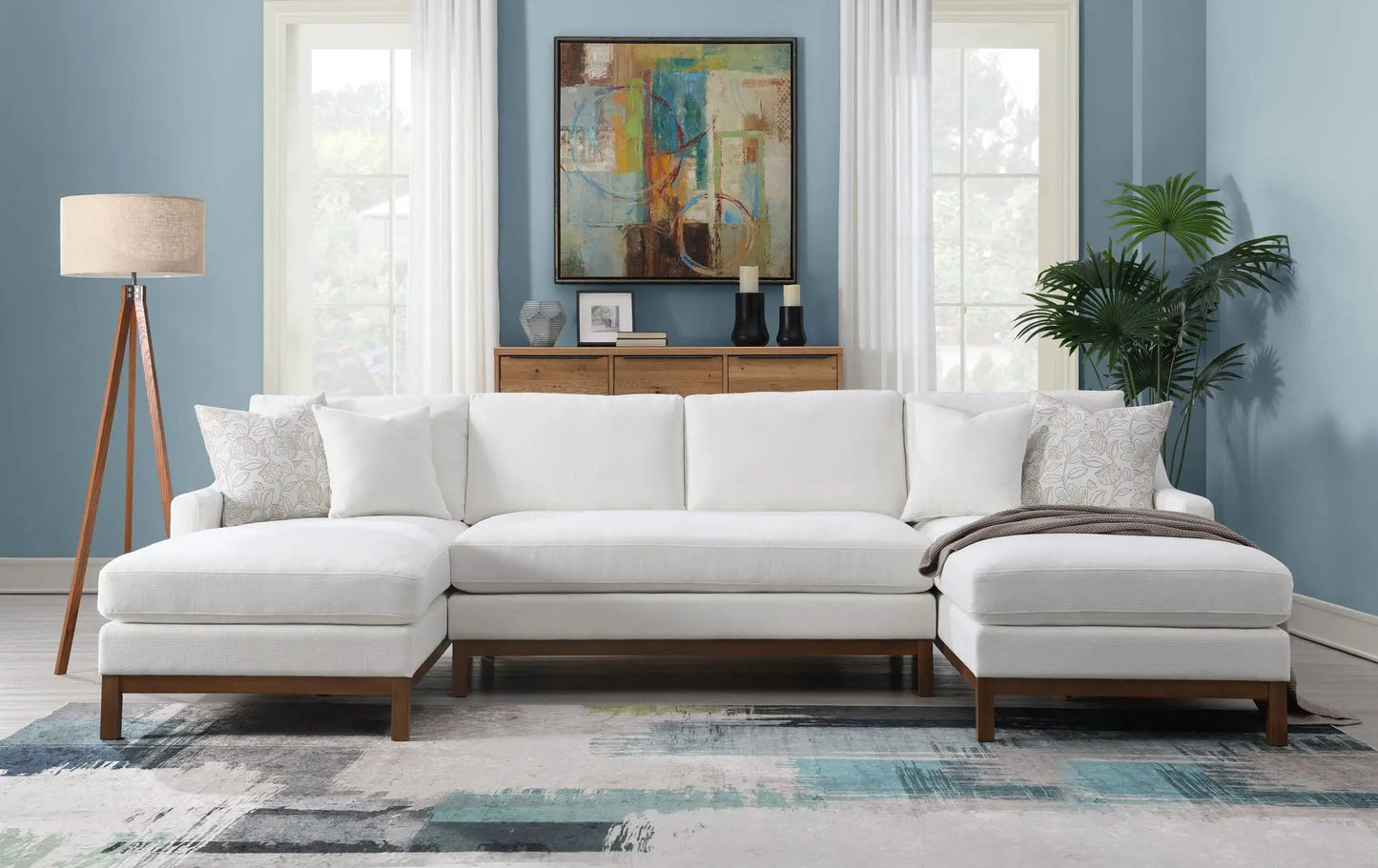 Valiant Chenille Sectional Sofa Ivory with 4 Pillows, stationary by Unique Piece Furniture on Tampa Home & Garden Store