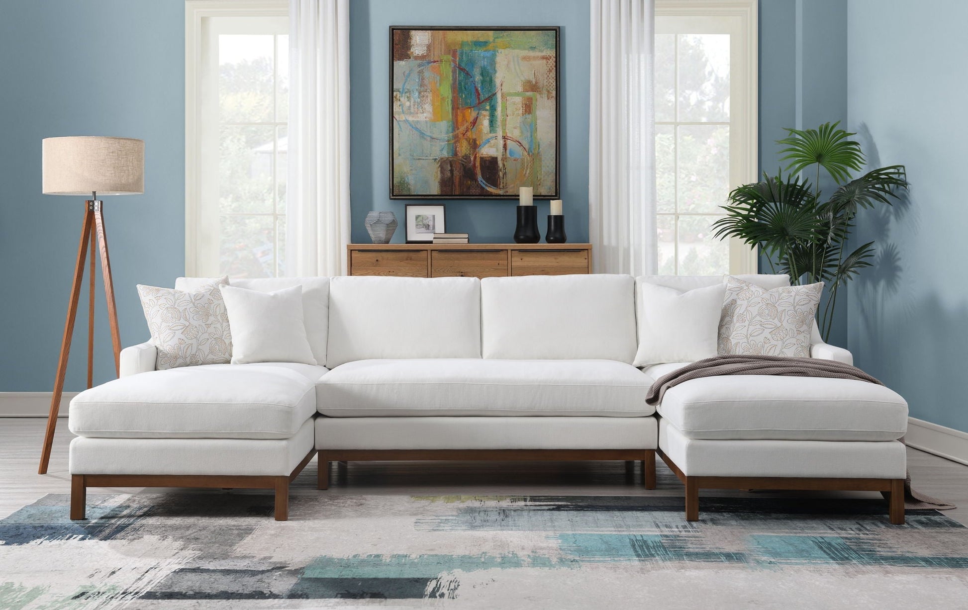 Valiant Chenille Sectional Sofa ivory with 4 pillows, stationary by HouseOfZazla on Tampa Home & Garden Store