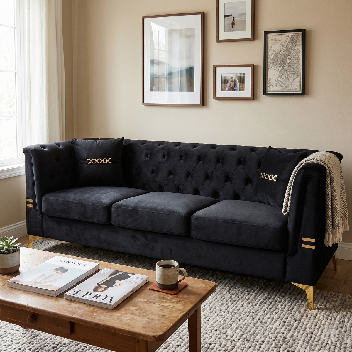 Contemporary Faux Sherpa Sofa and Two Pillows