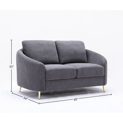 Yuina Linen Loveseat gray linen fabric with chrome metal legs by HouseOfZazla on Tampa Home & Garden Store