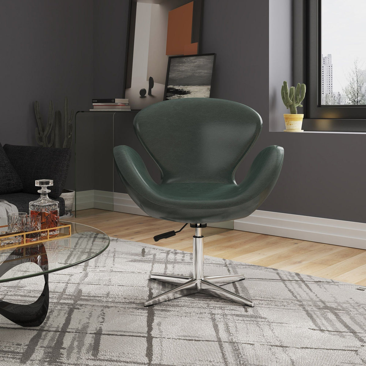 Raspberry Swivel Lounge Chair by HouseOfZazla in teal faux leather, 360-degree swivel on Tampa Home & Garden Store