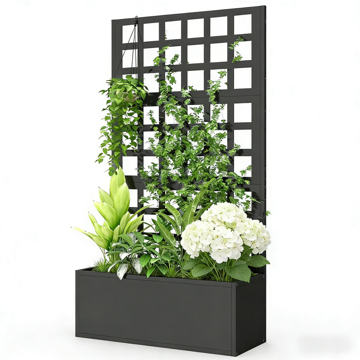 Planter Box Raised Garden Bed black metal frame grid trellis HouseOfZazla on Tampa Home & Garden Store