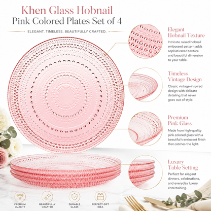 Blush Pink Hobnail Glass Dinner Plates Set of 4
