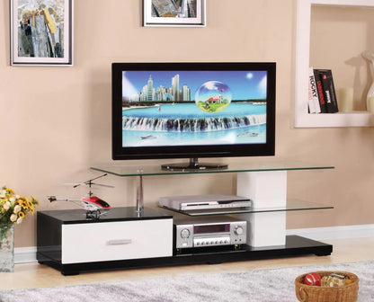 Ivana TV Stand white/black with glass shelves and media components by Unique Piece Furniture on Tampa Home & Garden Store