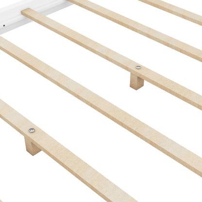 Wood canopy platform bed frame with support legs and airflow slats in light wood finish on Tampa Home & Garden Store