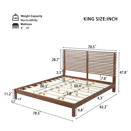 King Bed Frame with Walnut Headboard and Wood