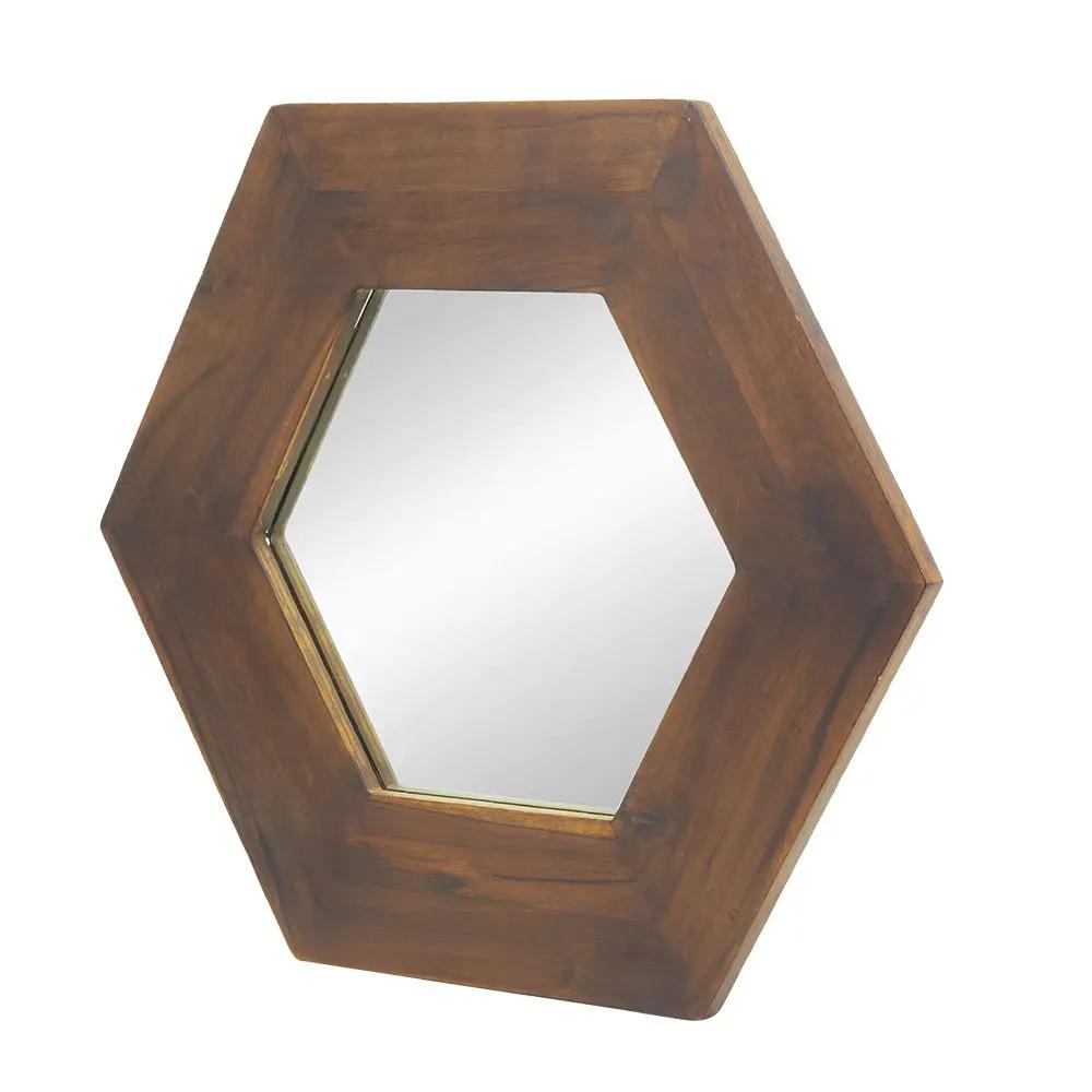 Hexagon mirror with natural wood frame, brown finish, Unique Piece Furniture on Tampa Home & Garden Store