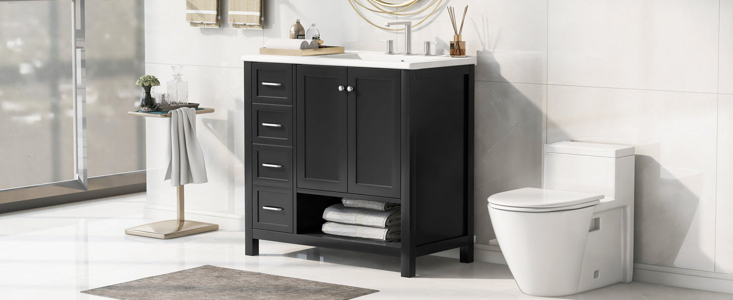 36in bathroom vanity with sink top and storage cabinet black finish on Tampa Home & Garden Store