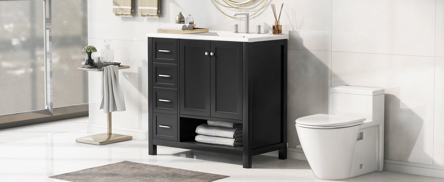 36in bathroom vanity with sink top and storage cabinet black finish on Tampa Home & Garden Store