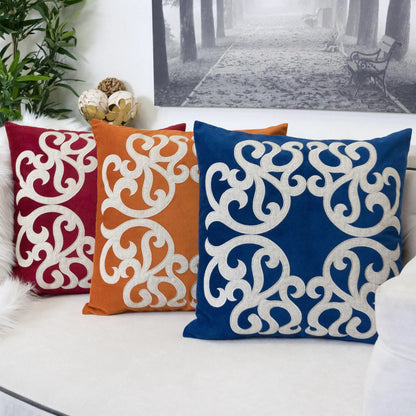 Dora pillow cover with matching back; 3 colorful accent cushions red orange blue on Tampa Home & Garden Store