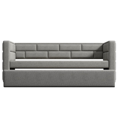 Upholstered twin size daybed with trundle in gray fabric; padded back and sides by HouseOfZazla on Tampa Home & Garden Store