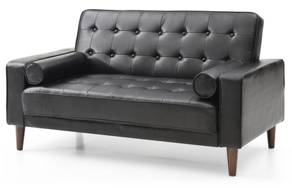 Contemporary futon loveseat for two in black leather with tufted back and rolled arms on Tampa Home & Garden Store
