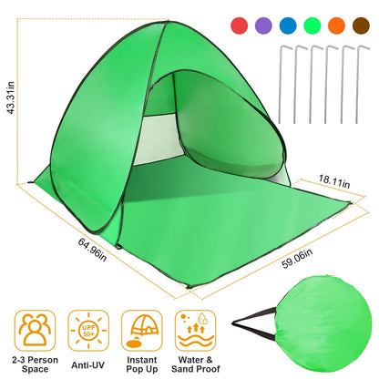 GemGear pop-up beach tent, green, 2–3 person, anti-UV UPF50+, instant pop-up with storage bag on Tampa Home & Garden Store