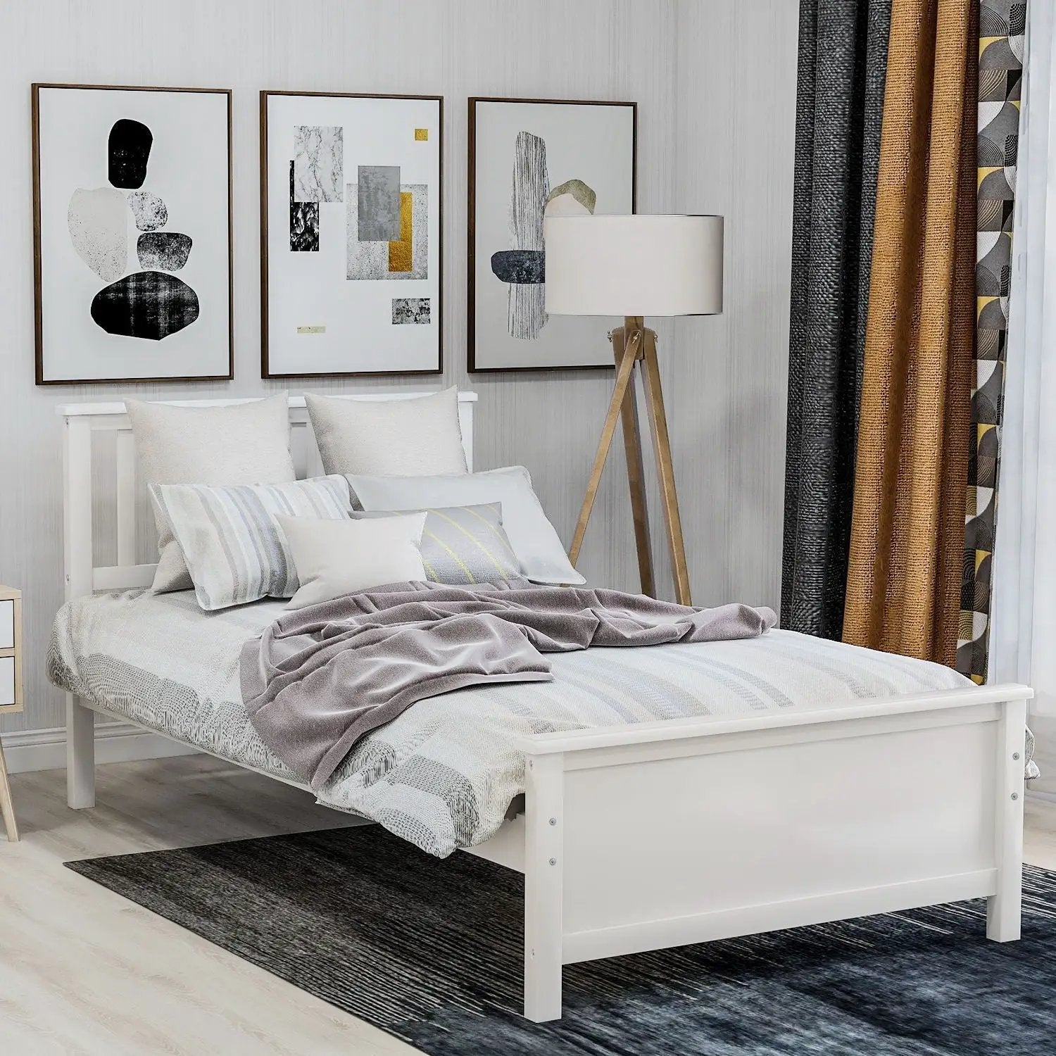 Platform bed white with headboard and footboard, wood slat support by Unique Piece Furniture on Tampa Home & Garden Store