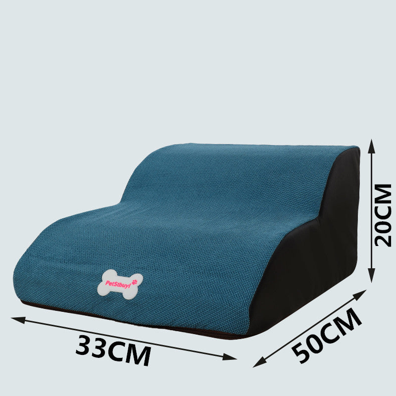Blue textured dog bed with black sides and slope design, 33x50x20 cm bone badge on Tampa Home & Garden Store