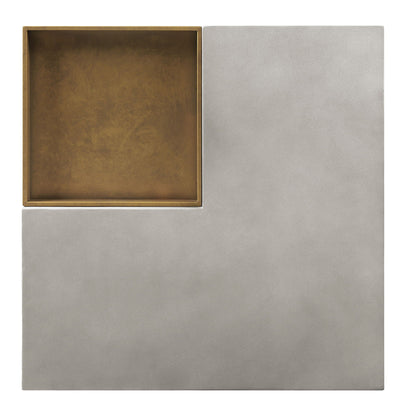 Kailano Weathered Table gray coffee table with brass inset left compartment on Tampa Home & Garden Store