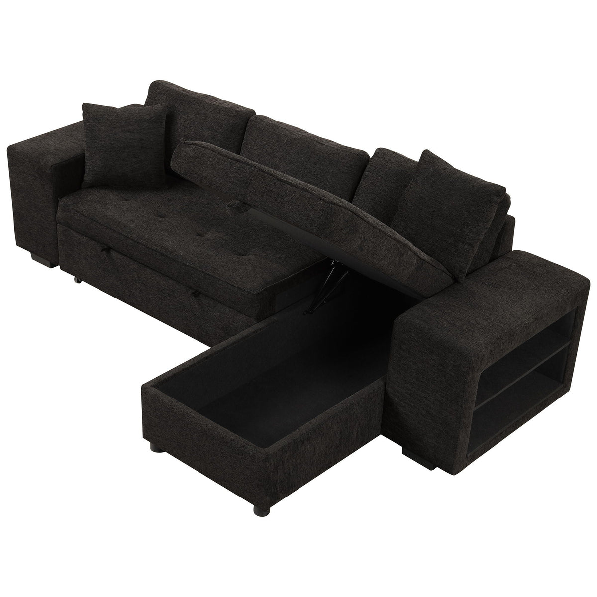 Modern charcoal L-shaped sleeper sectional couch with storage chaise on Tampa Home & Garden Store