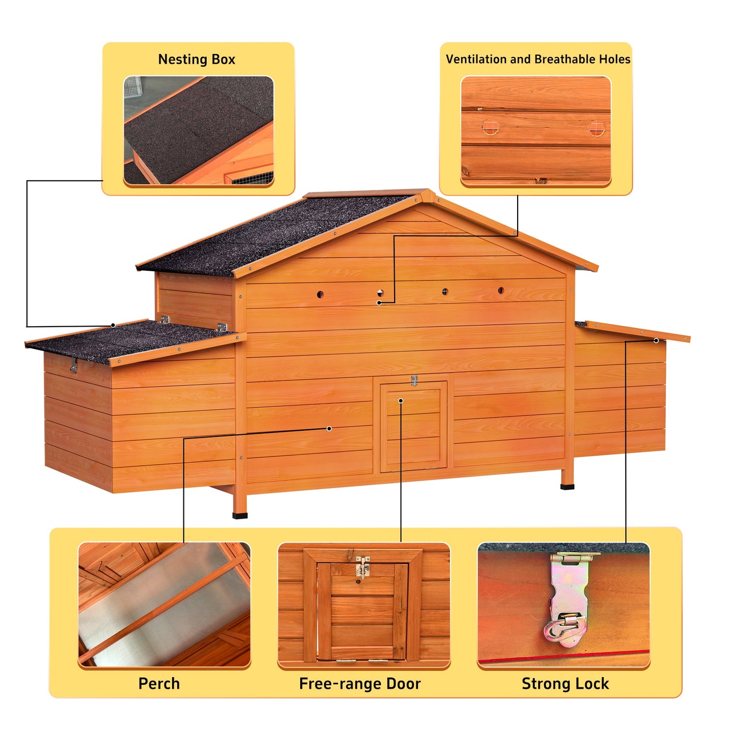 Large Wooden Chicken Coop with 2 Nesting Boxes