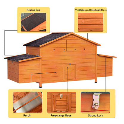Large Wooden Chicken Coop with 2 Nesting Boxes