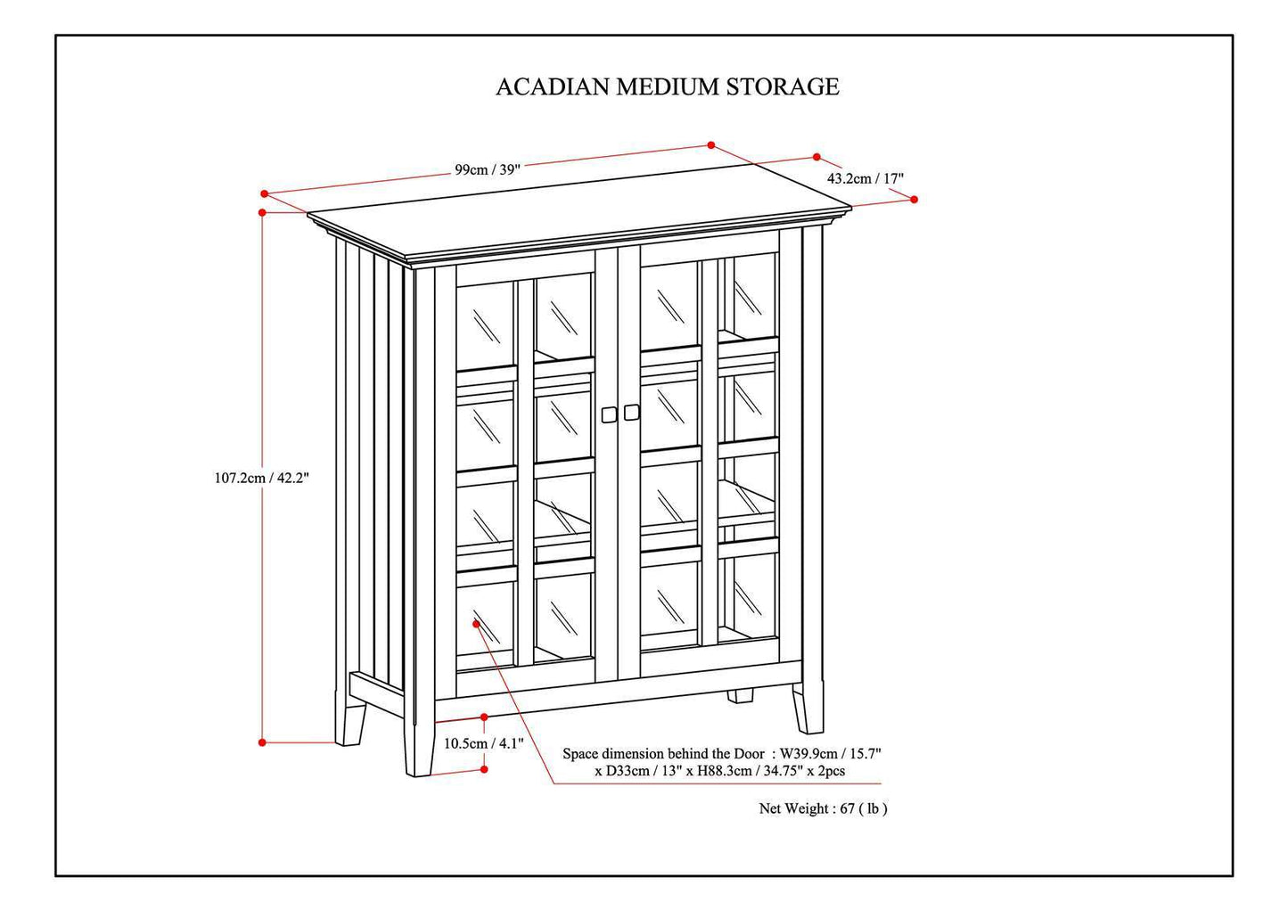 Acadian medium storage cabinet by HouseOfZazla, handcrafted accent cabinet with glass doors on Tampa Home & Garden Store