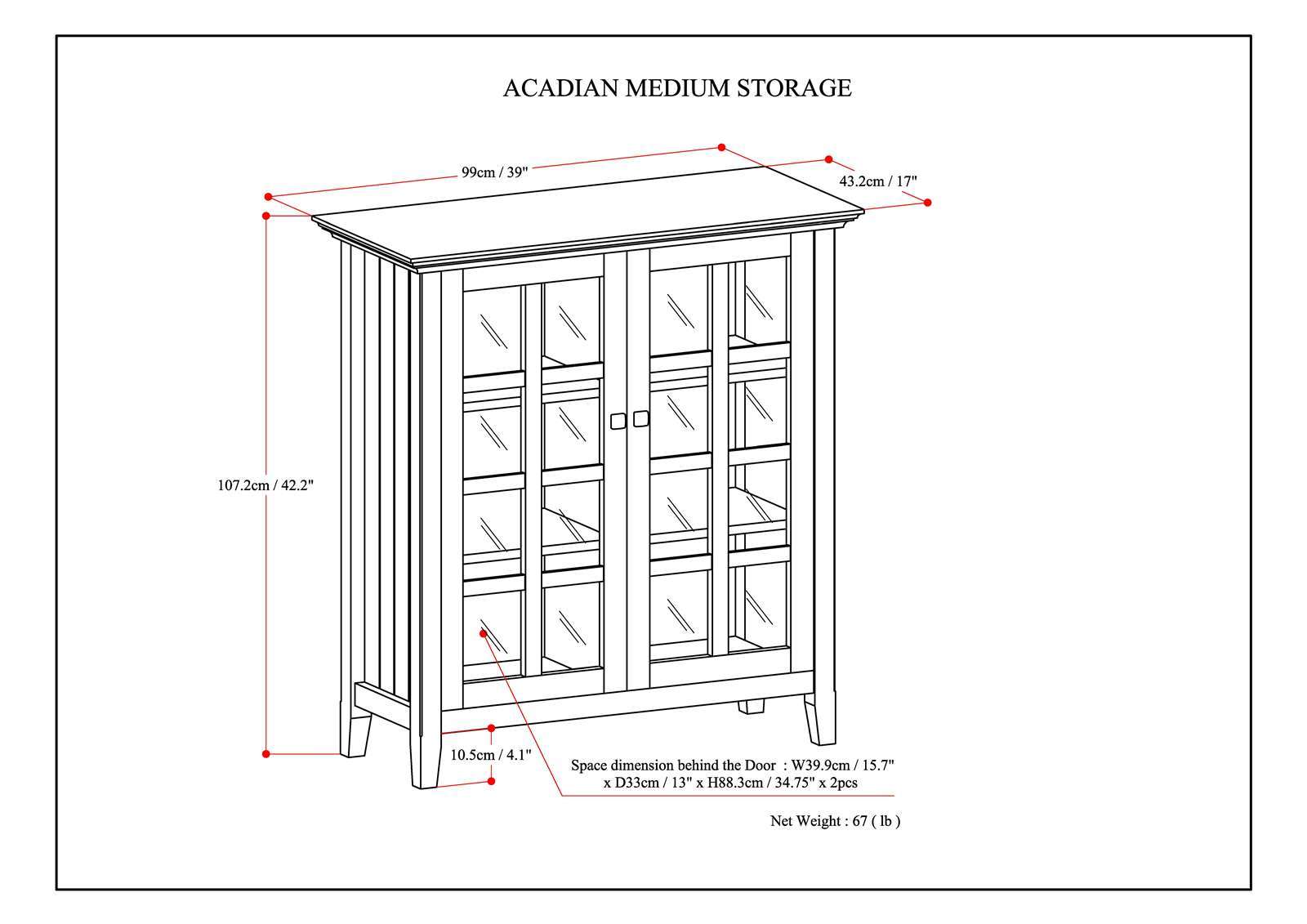 Acadian medium storage cabinet by HouseOfZazla, handcrafted accent cabinet with glass doors on Tampa Home & Garden Store