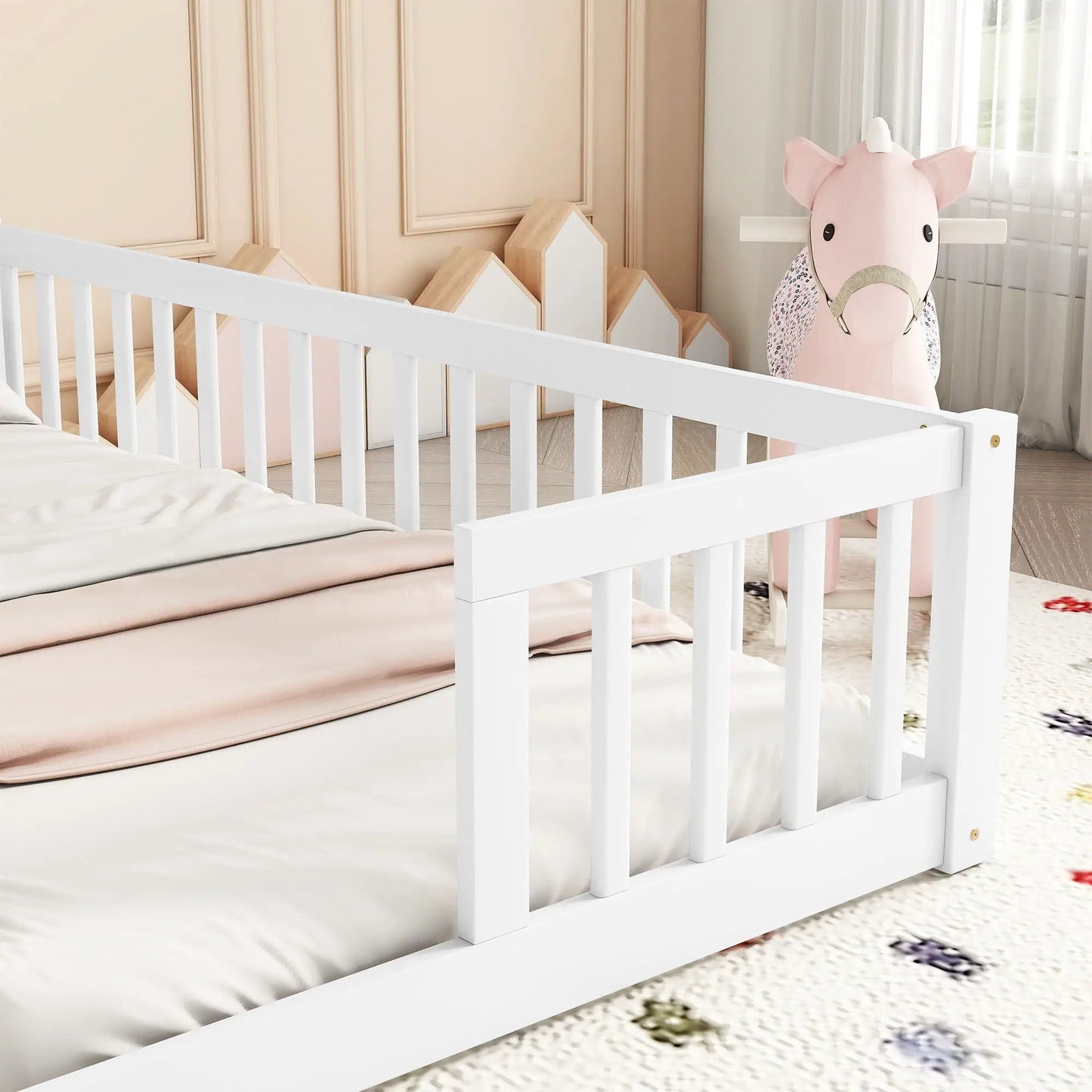 Double Floor Bed with Fence and Guardrails