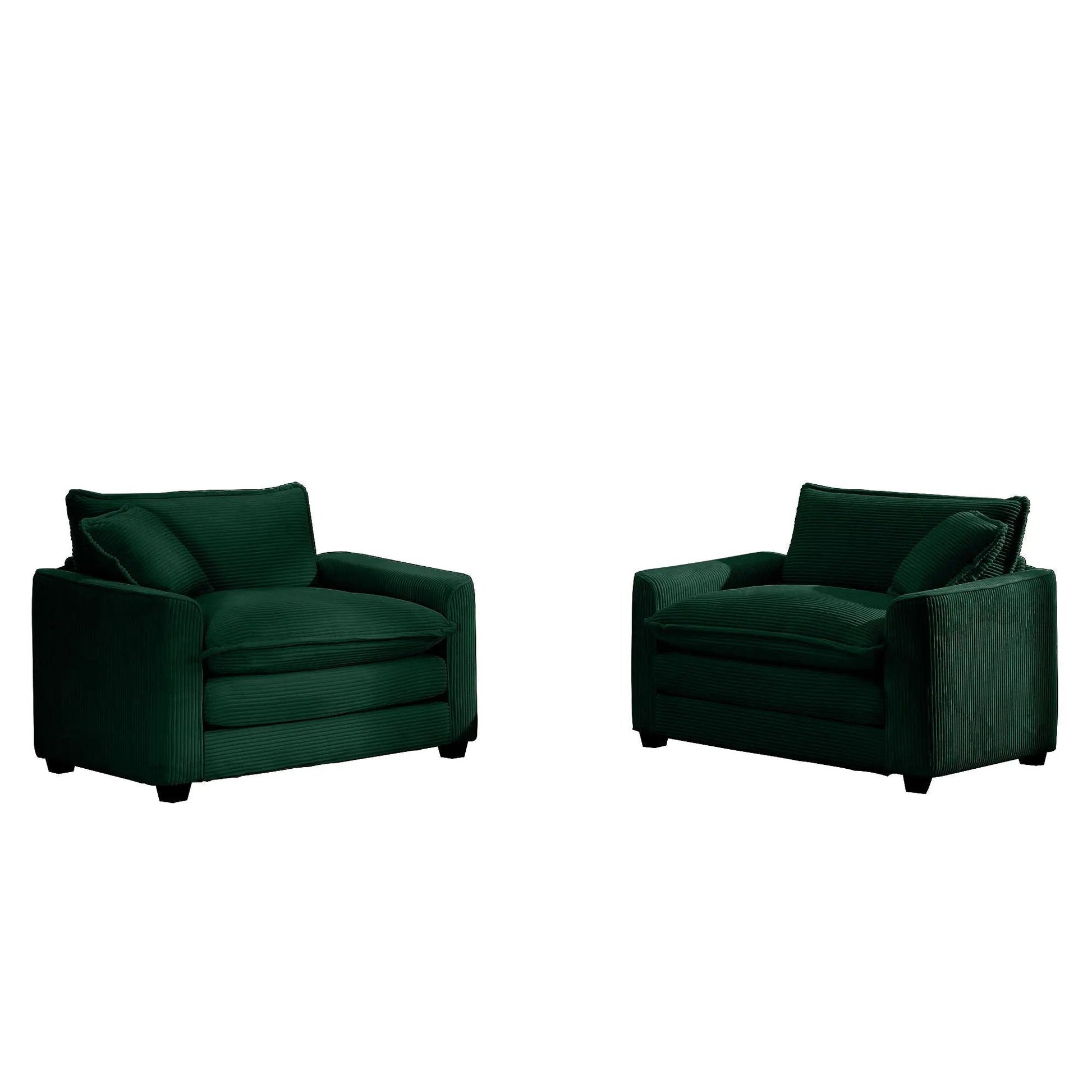 Modern Classic Fabric Single Chair deep seat with pillow in dark green upholstery, pair, on Tampa Home & Garden Store
