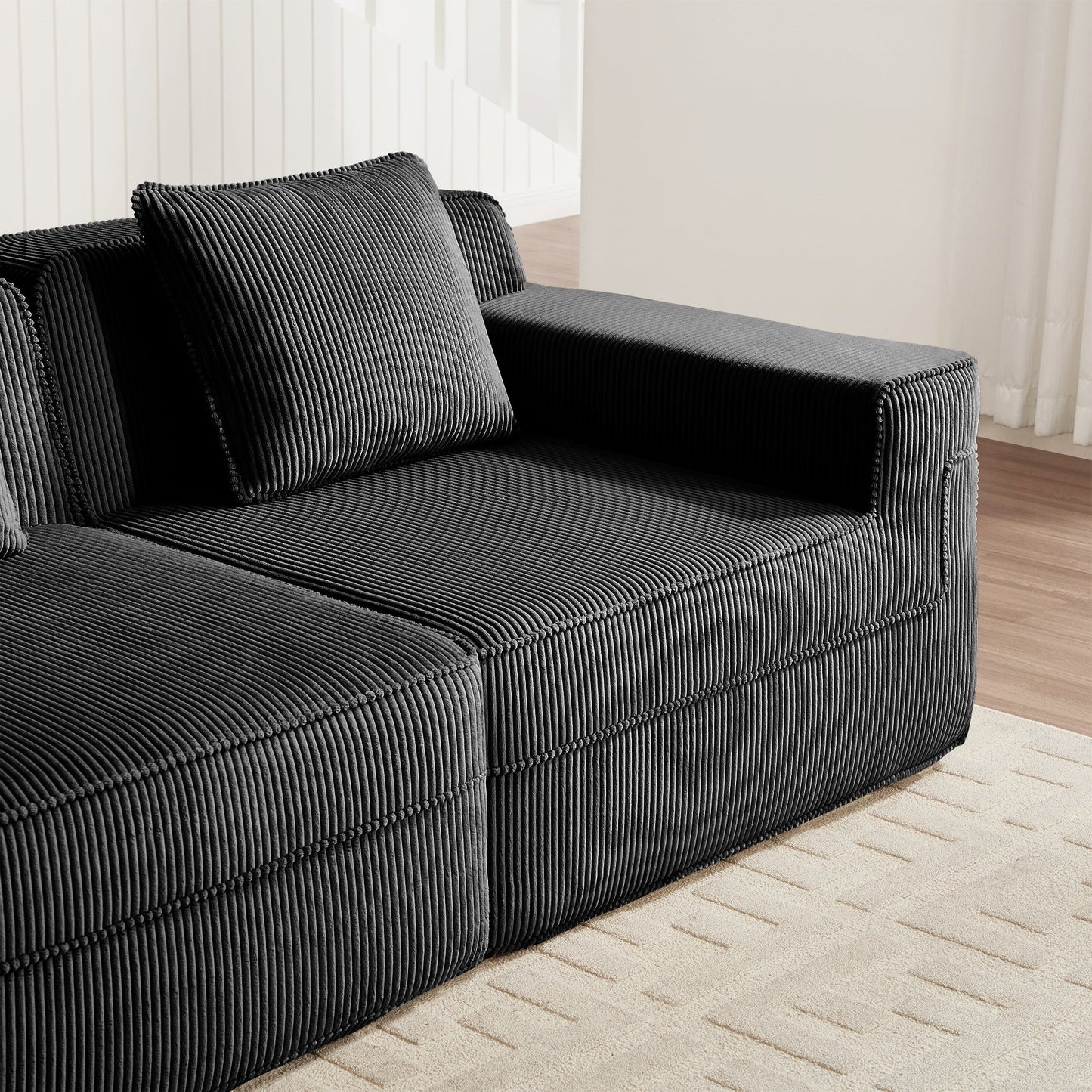 Armless sofa with charcoal corduroy cushions by HouseOfZazla on Tampa Home & Garden Store