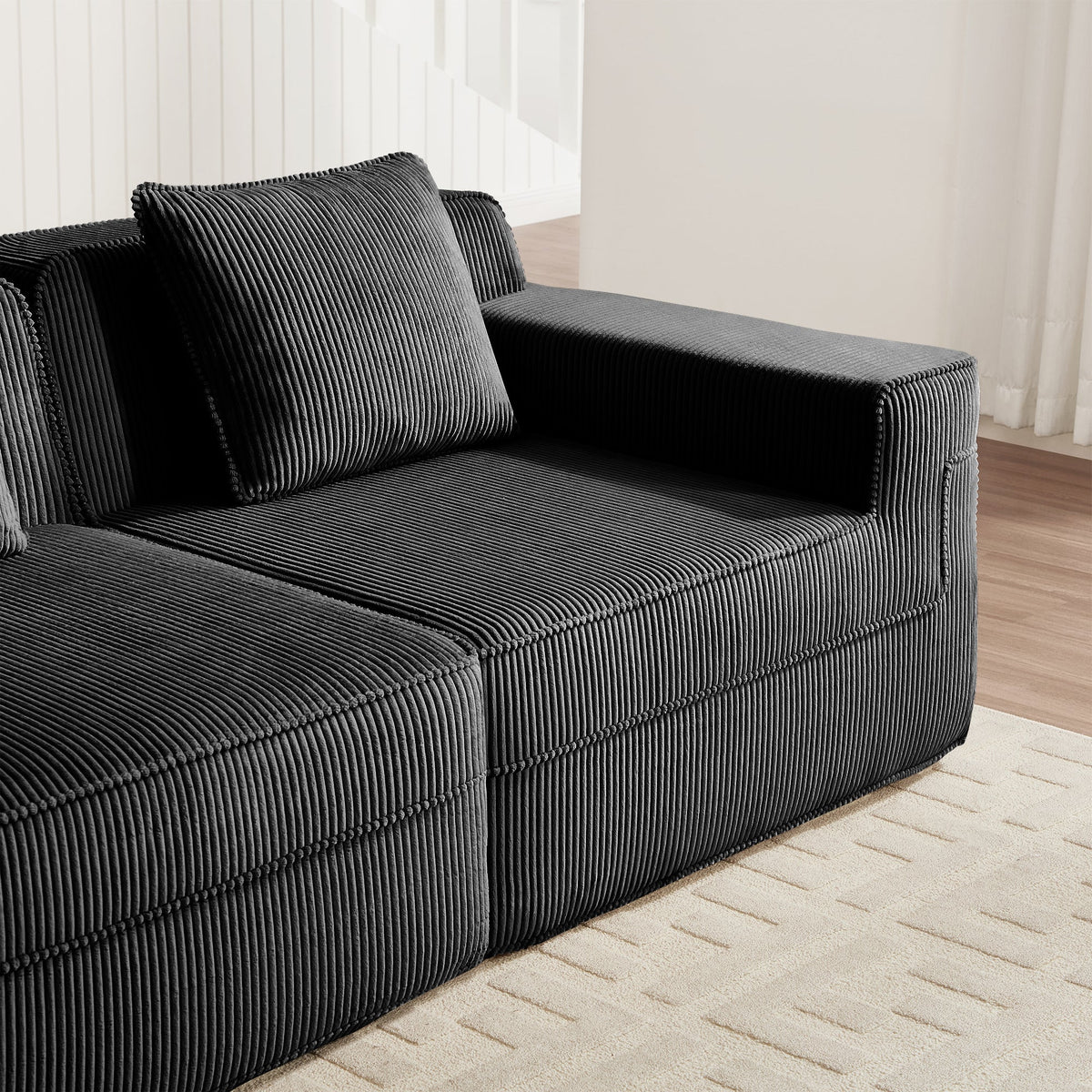 Armless sofa with charcoal corduroy cushions by HouseOfZazla on Tampa Home & Garden Store