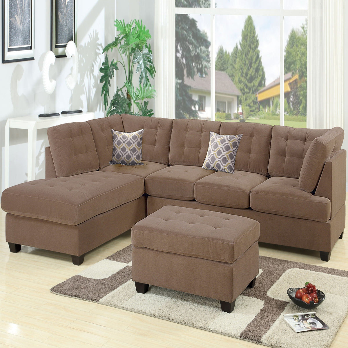 Truffle suede sectional sofa with tufted cushions and pillows, reversible chaise HouseOfZazla on Tampa Home & Garden Store