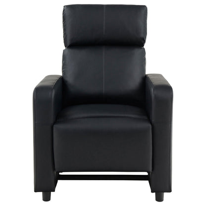 Push Back Recliner black leather chair with stitched back panels and exposed legs on Tampa Home & Garden Store