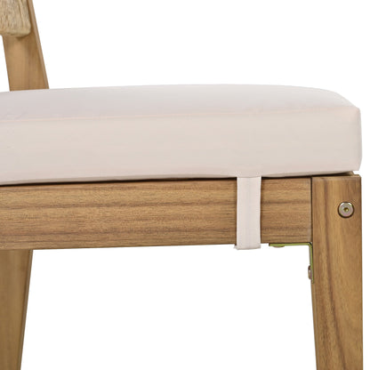 U_Style outdoor dining chair cushion on natural acacia wood frame with beige fabric on Tampa Home & Garden Store