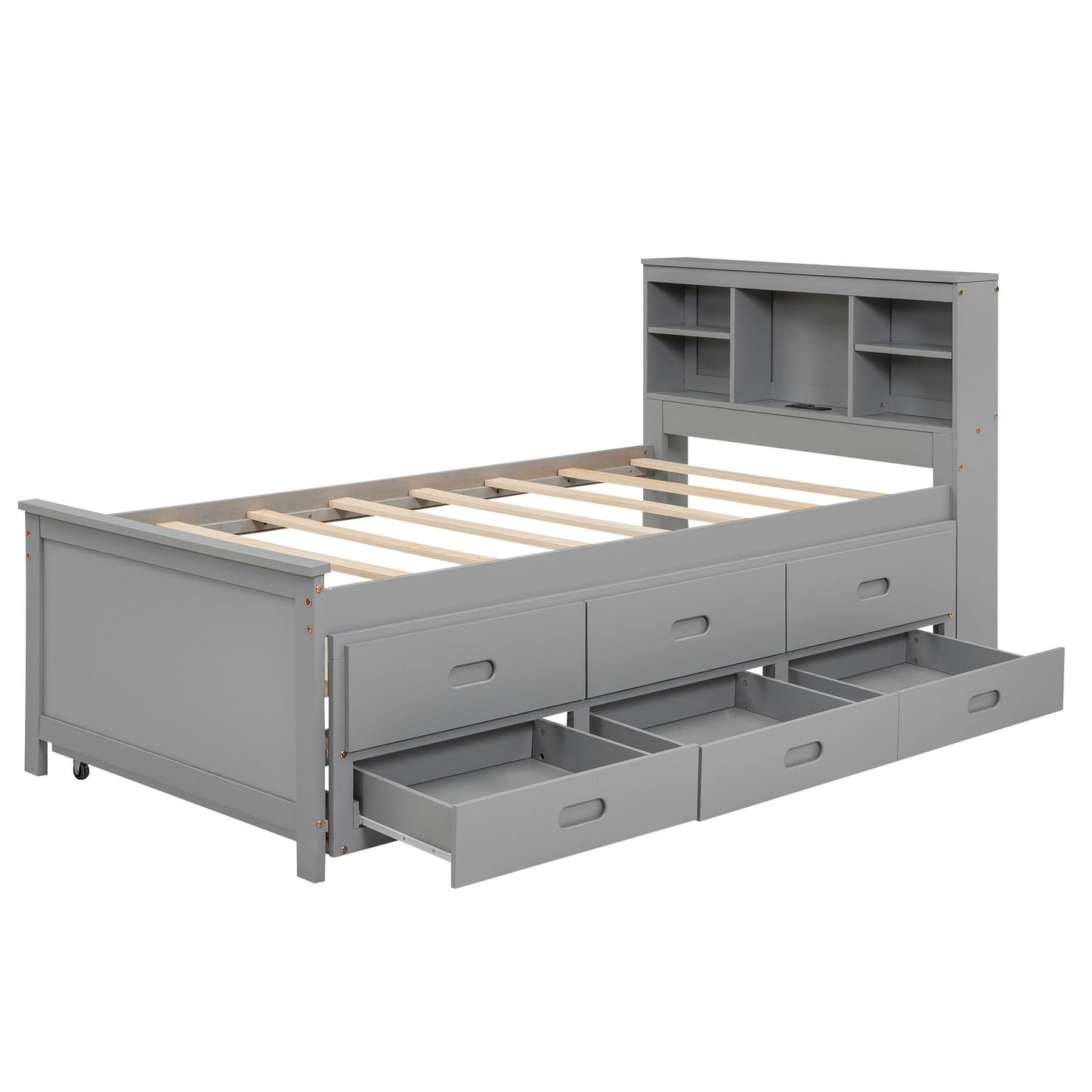 Gray platform bed with storage headboard, USB, trundle and 3 drawers by HouseOfZazla on Tampa Home & Garden Store