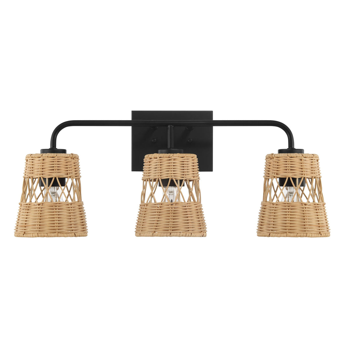 Moonlit 3 Lights Wall Sconce with Shade, black metal mount with wicker shades by HouseOfZazla on Tampa Home & Garden Store