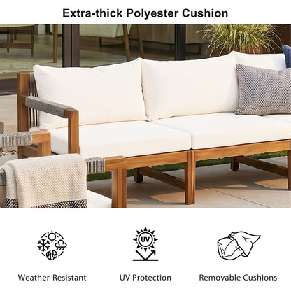 3 Piece Outdoor Sectional Sofa Set by HouseOfZazla with white cushions and wooden frame on Tampa Home & Garden Store