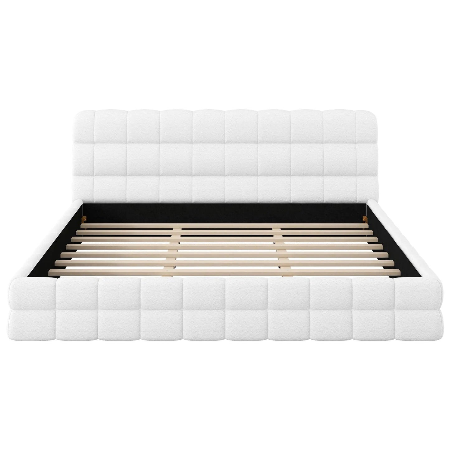 Upholstered platform bed with white tufted headboard, black frame by Unique Piece Furniture on Tampa Home & Garden Store