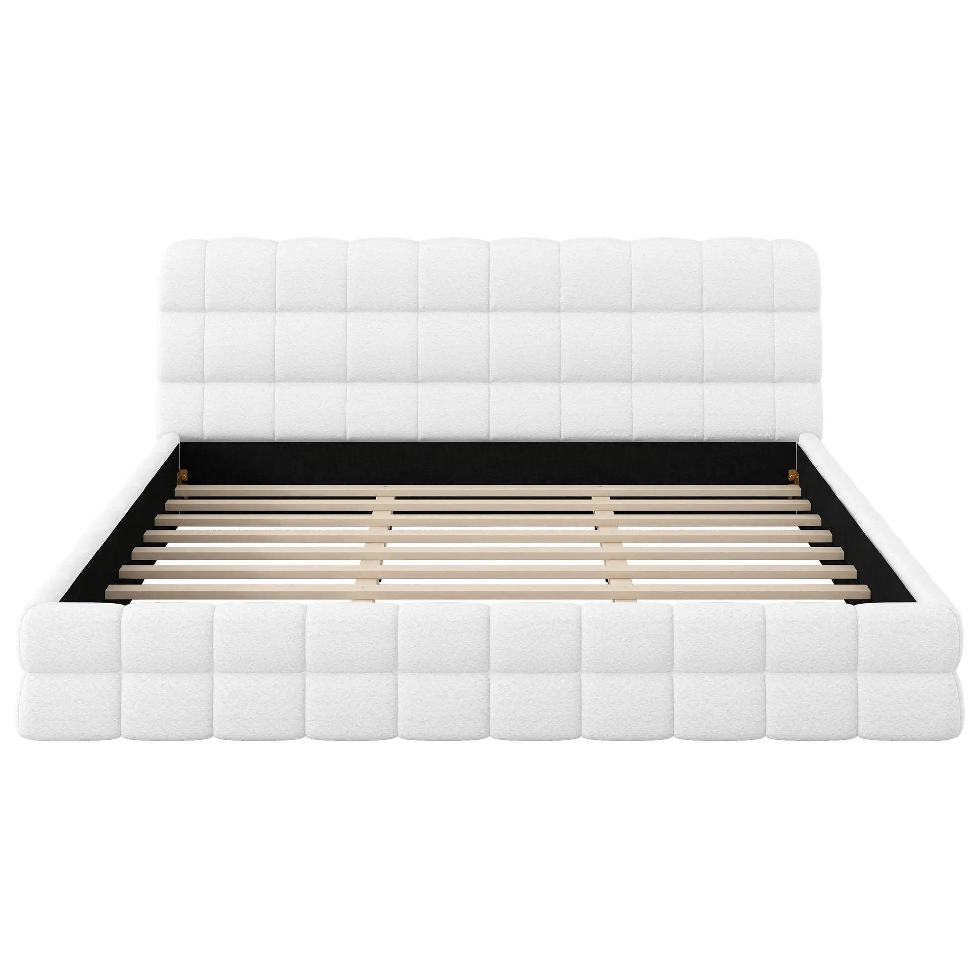 Upholstered platform bed with white tufted headboard, black frame by Unique Piece Furniture on Tampa Home & Garden Store