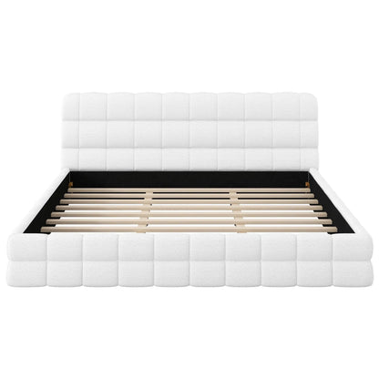 Upholstered platform bed with white tufted headboard, black frame by Unique Piece Furniture on Tampa Home & Garden Store