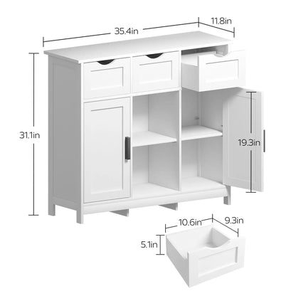 Storage cabinet white wooden floor cabinet with drawers and shelves for living room decor on Tampa Home & Garden Store