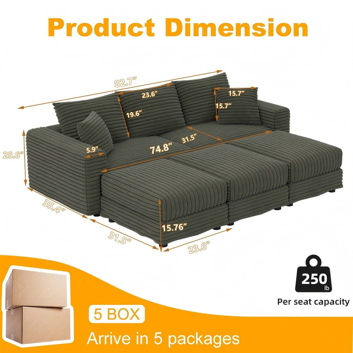 Convertible Sofa With Deep Seat and Pillows