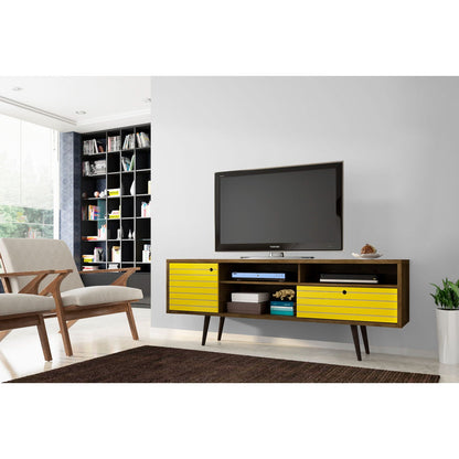 TV stand HouseOfZazla with bright yellow drawer fronts, wood veneer, wire management on Tampa Home & Garden Store