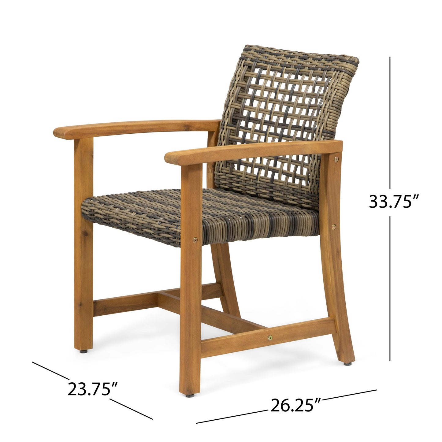 Outdoor Dining Chair Acacia Wood Frame with woven brown-gray wicker, set of 2 on Tampa Home & Garden Store