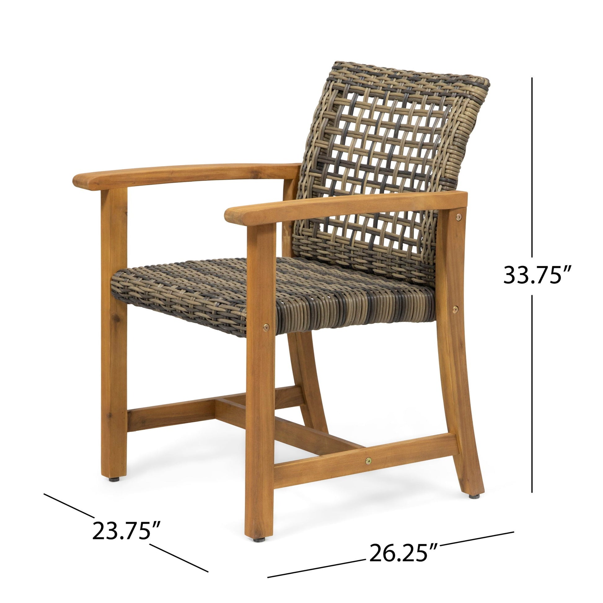 Outdoor Dining Chair Acacia Wood Frame with woven brown-gray wicker, set of 2 on Tampa Home & Garden Store