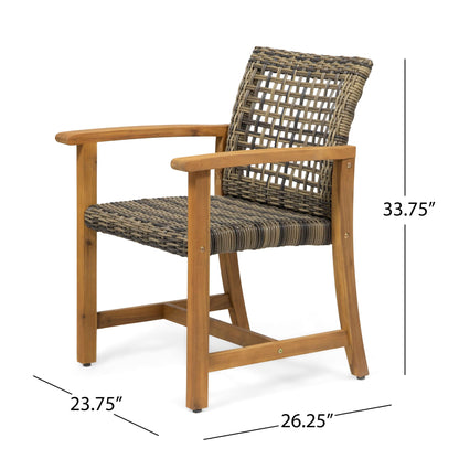 Outdoor Dining Chair Acacia Wood Frame with woven brown-gray wicker, set of 2 on Tampa Home & Garden Store