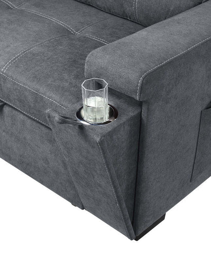 Toby woven fabric reversible sleeper sectional sofa gray upholstery with armrest cup holder on Tampa Home & Garden Store