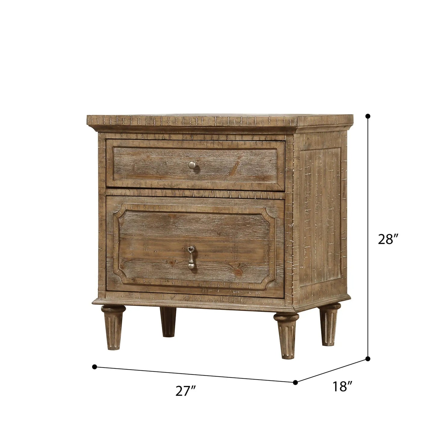 2 Drawer Taupe Nightstand by Unique Piece Furniture with distressed wood finish and round knobs on Tampa Home & Garden Store