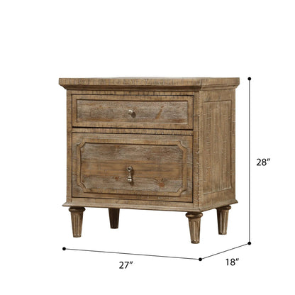 2 Drawer Taupe Nightstand by Unique Piece Furniture with distressed wood finish and round knobs on Tampa Home & Garden Store