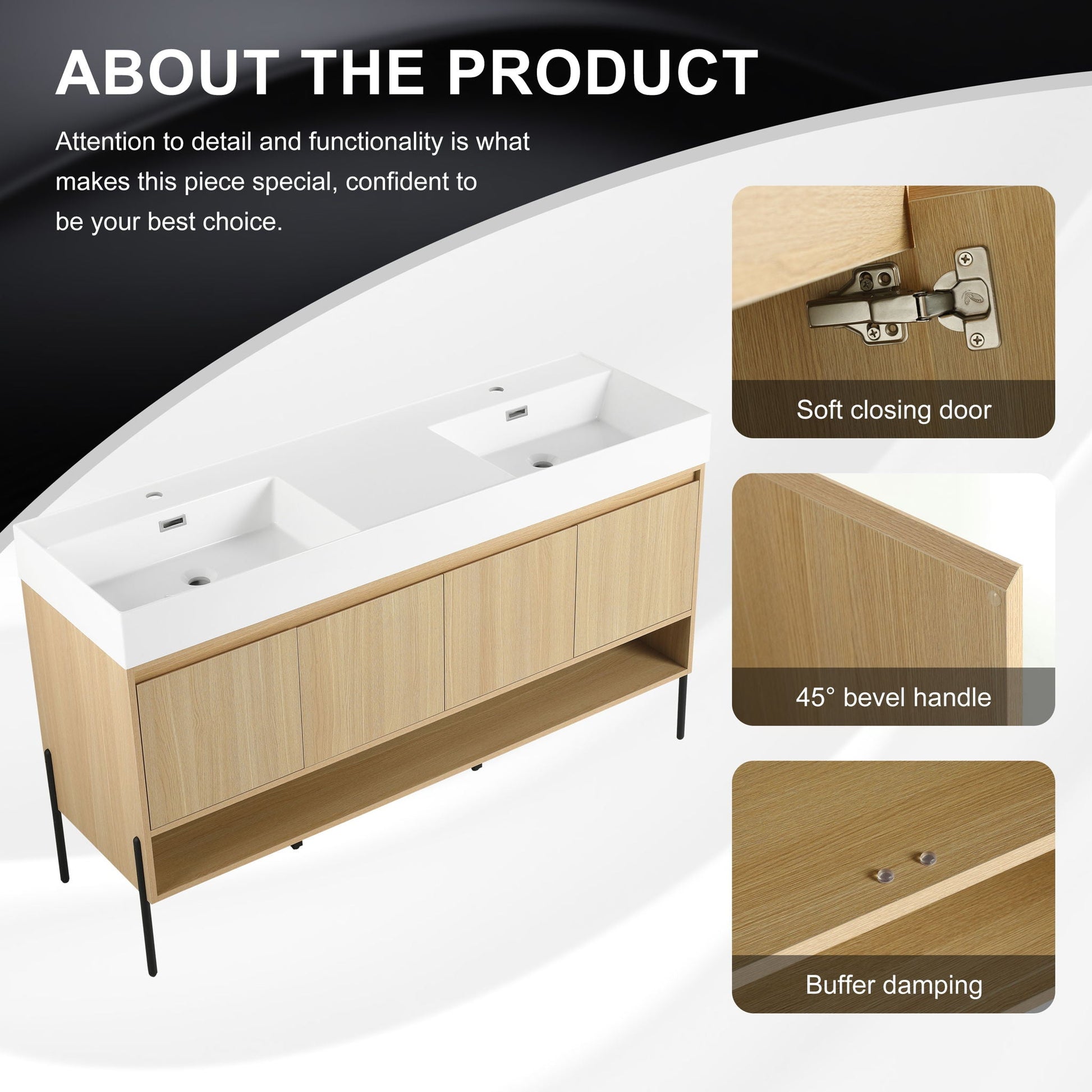HouseOfZazla modern bathroom vanity with single resin sink and wood cabinet, soft-closing doors on Tampa Home & Garden Store